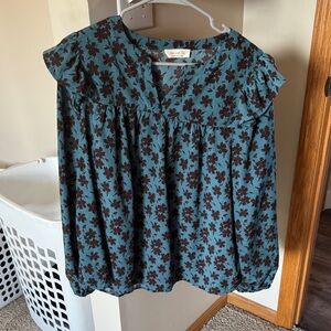 Teal and Brown Floral Blouse